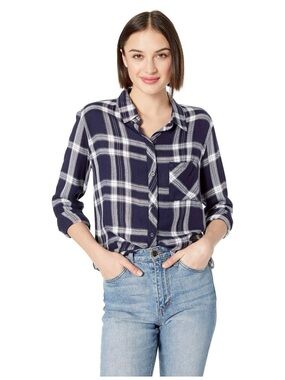 Rails Liza Plaid Shirt - Navy Midnight Powder Size Medium